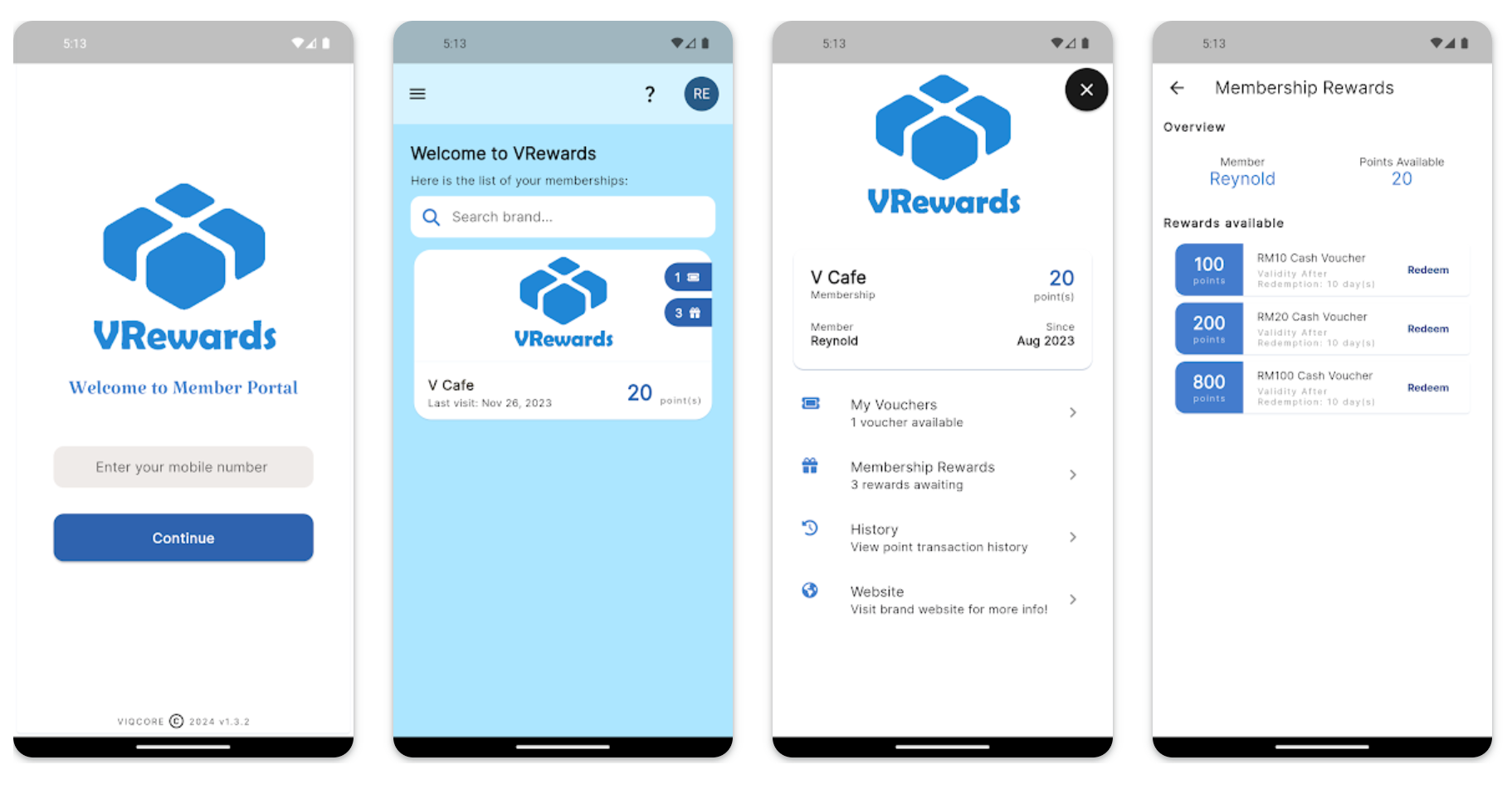 VRewards customer loyalty mobile application